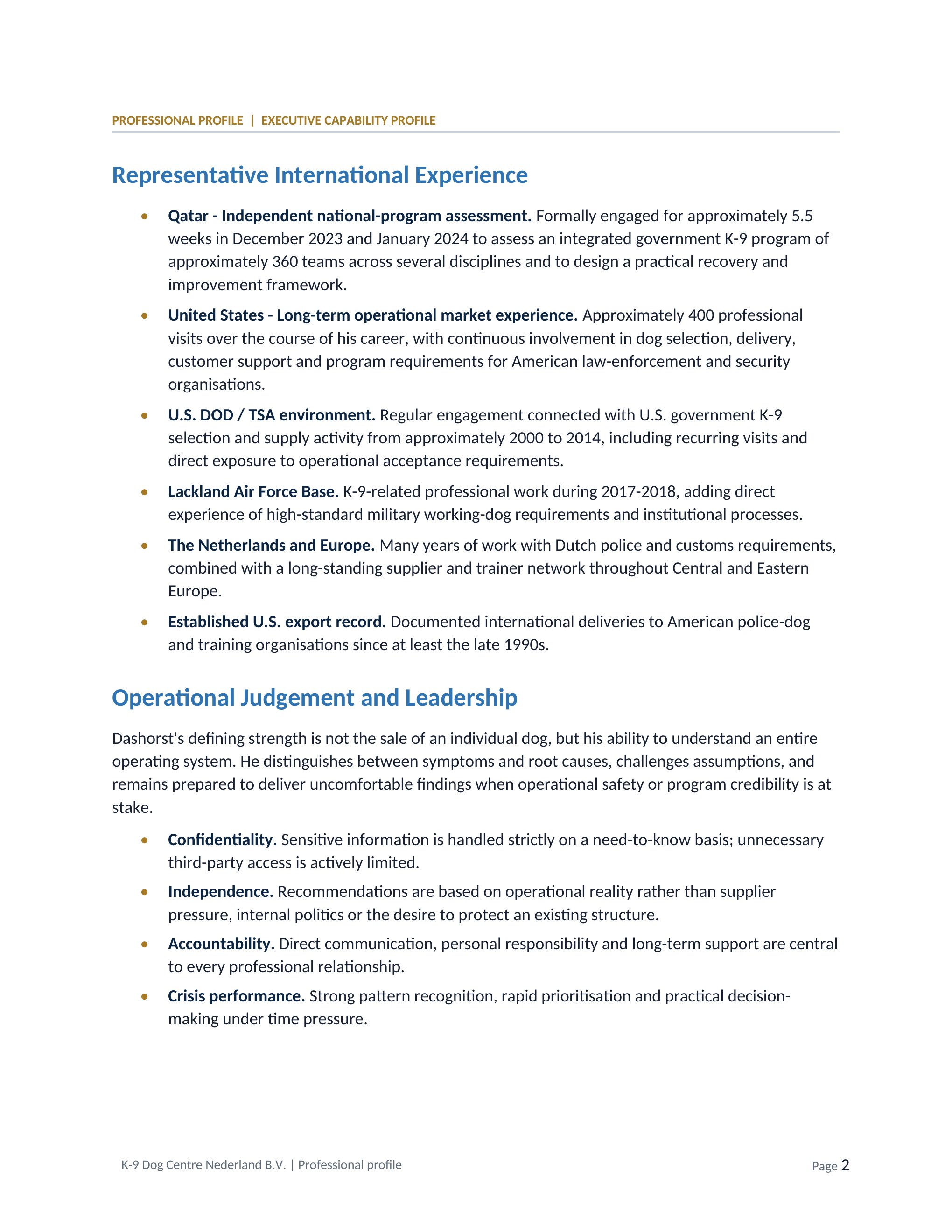 Professional profile, page 2 of 3